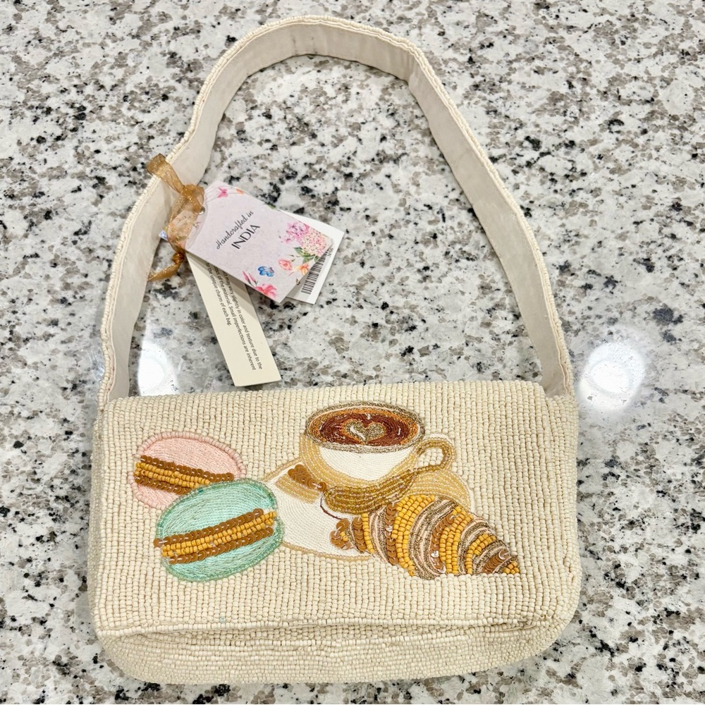 NWT VIRAL BEADED MACARON, CROISSANT , CAPPUCCINO BAG